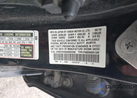 2010 Honda Insight Lx z USA, uszkodzony, nr VIN JHMZE2H50AS022296